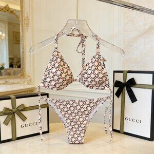 Gucci GG Logo Print Triangle Bikini Set